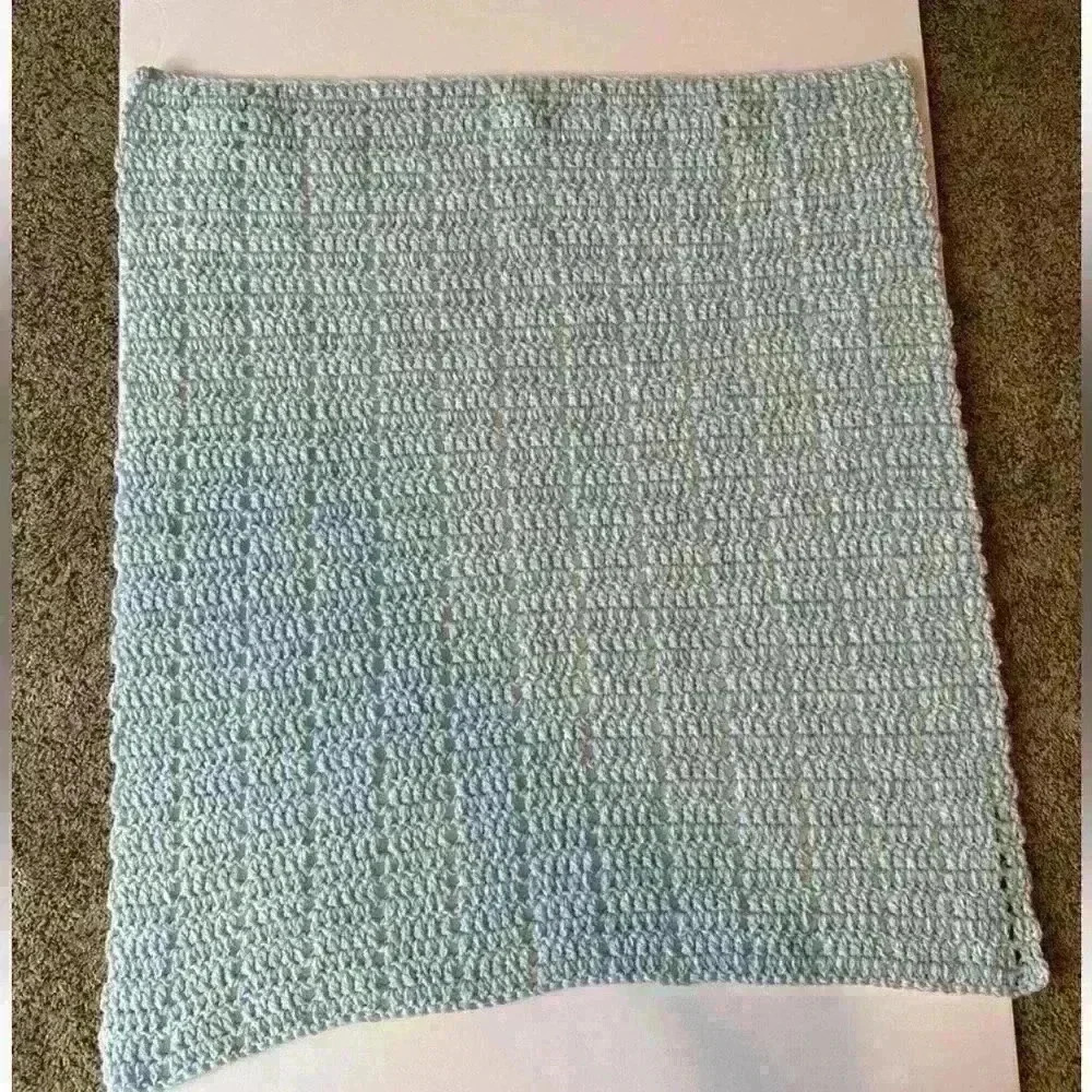 Homemade Baby Blanket Blue/Yellow/White -2 Piece 28 1/2" X 30" And 26" X 28 1/2"